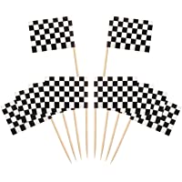 Banderas con Palillos-Toothpick Flags 100 Piezas Bambú Mini Cuadros de Carreras Banderas para Pastel de Fiesta Comida…